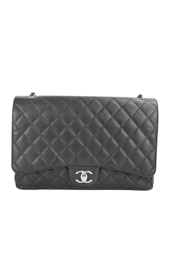 Chanel Black Caviar Double Flap Maxi In Box