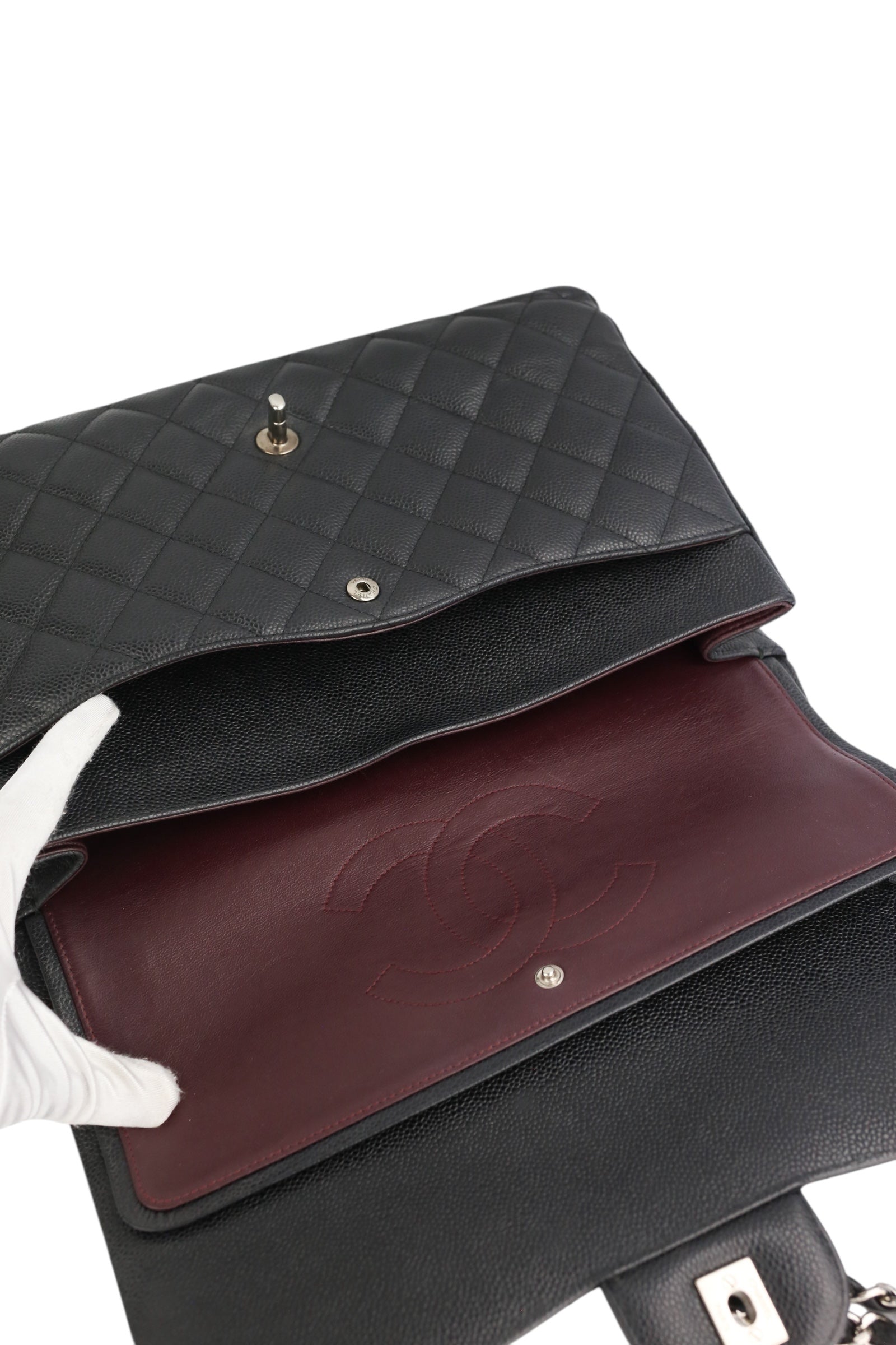 Chanel Black Caviar Double Flap Maxi In Box