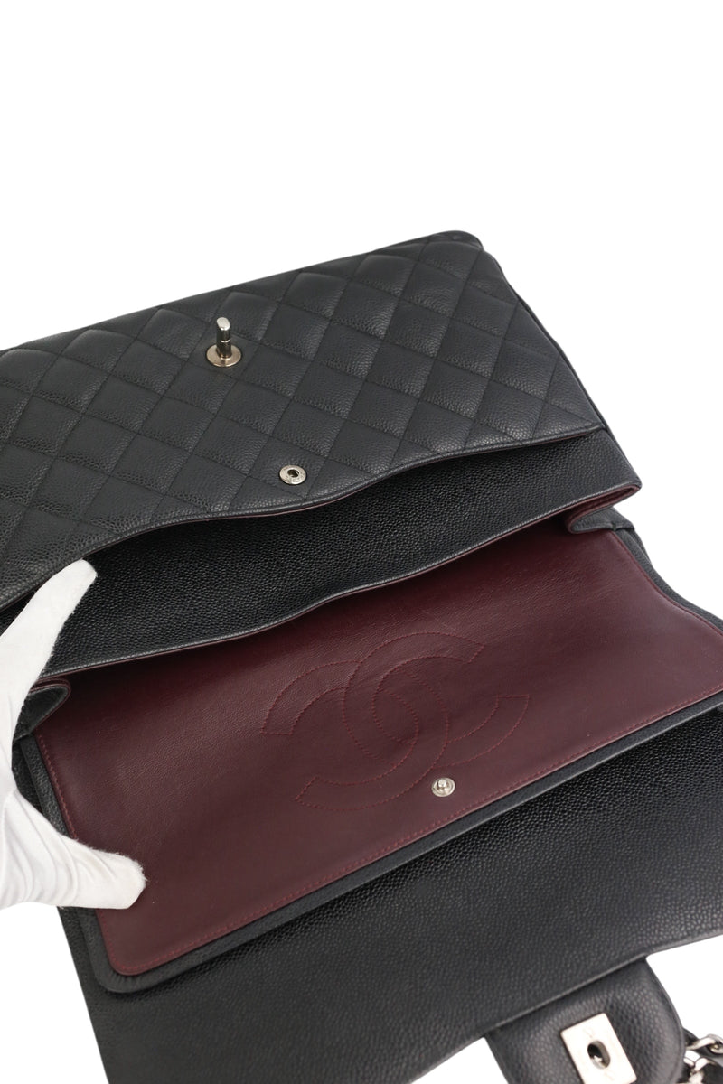 Chanel Black Caviar Double Flap Maxi In Box