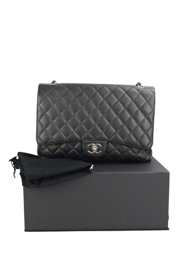 Chanel Black Caviar Double Flap Maxi In Box