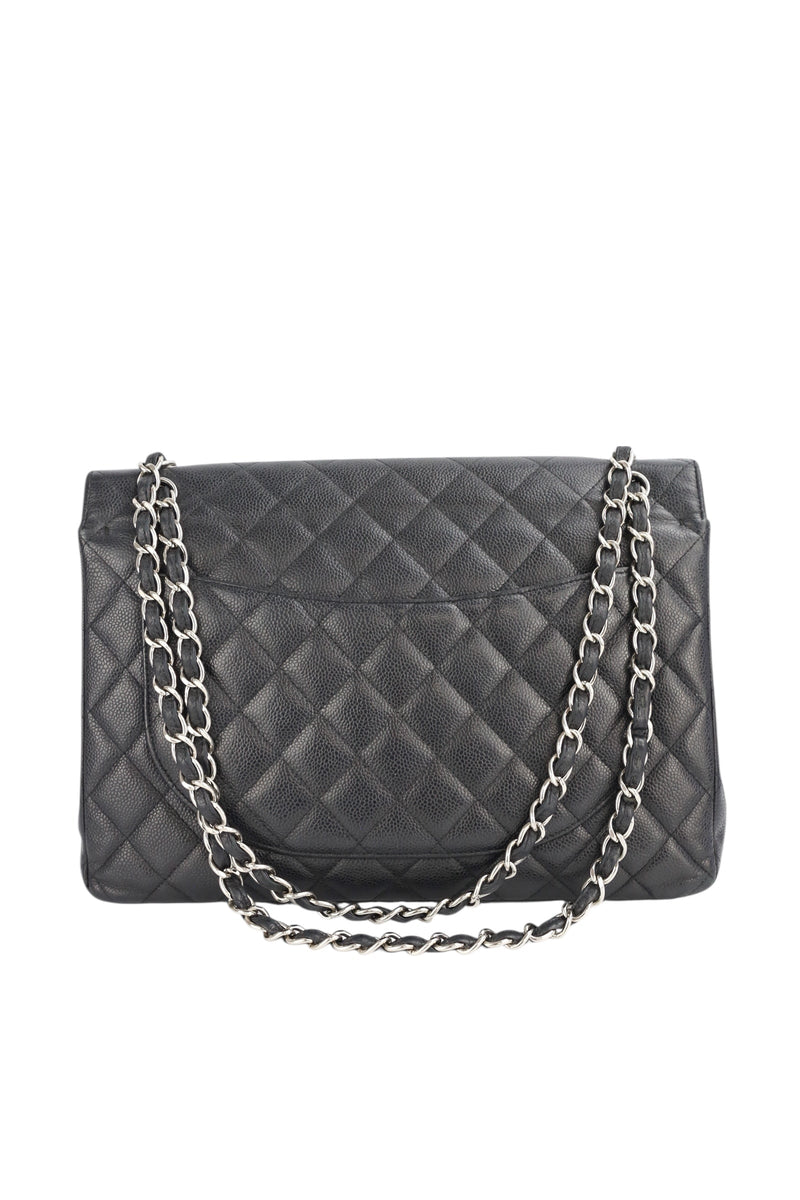 Chanel Black Caviar Double Flap Maxi In Box