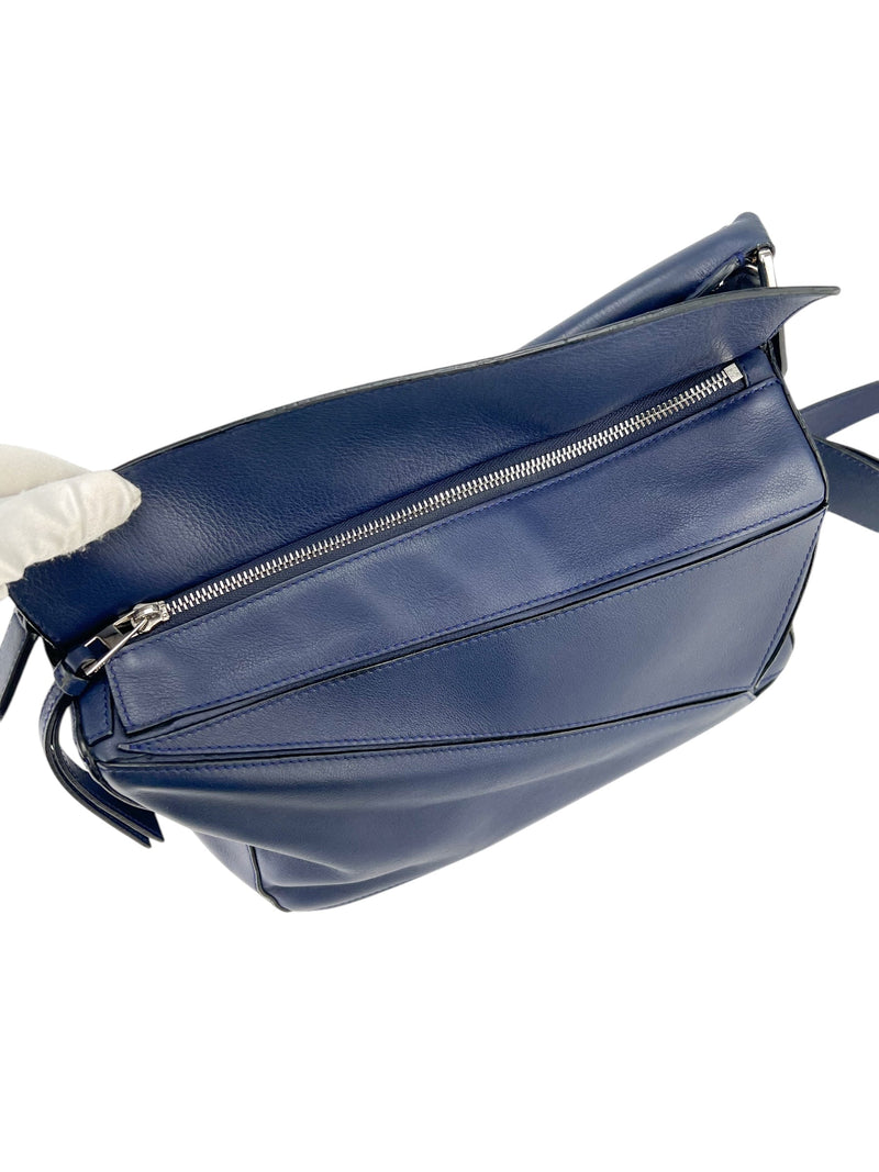 Loewe Navy Blue Leather Puzzle Bag Medium