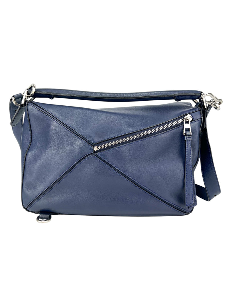 Loewe Navy Blue Leather Puzzle Bag Medium