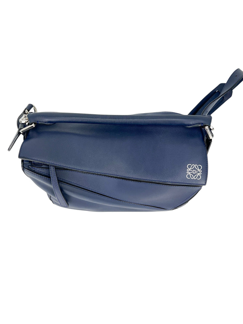Loewe Navy Blue Leather Puzzle Bag Medium