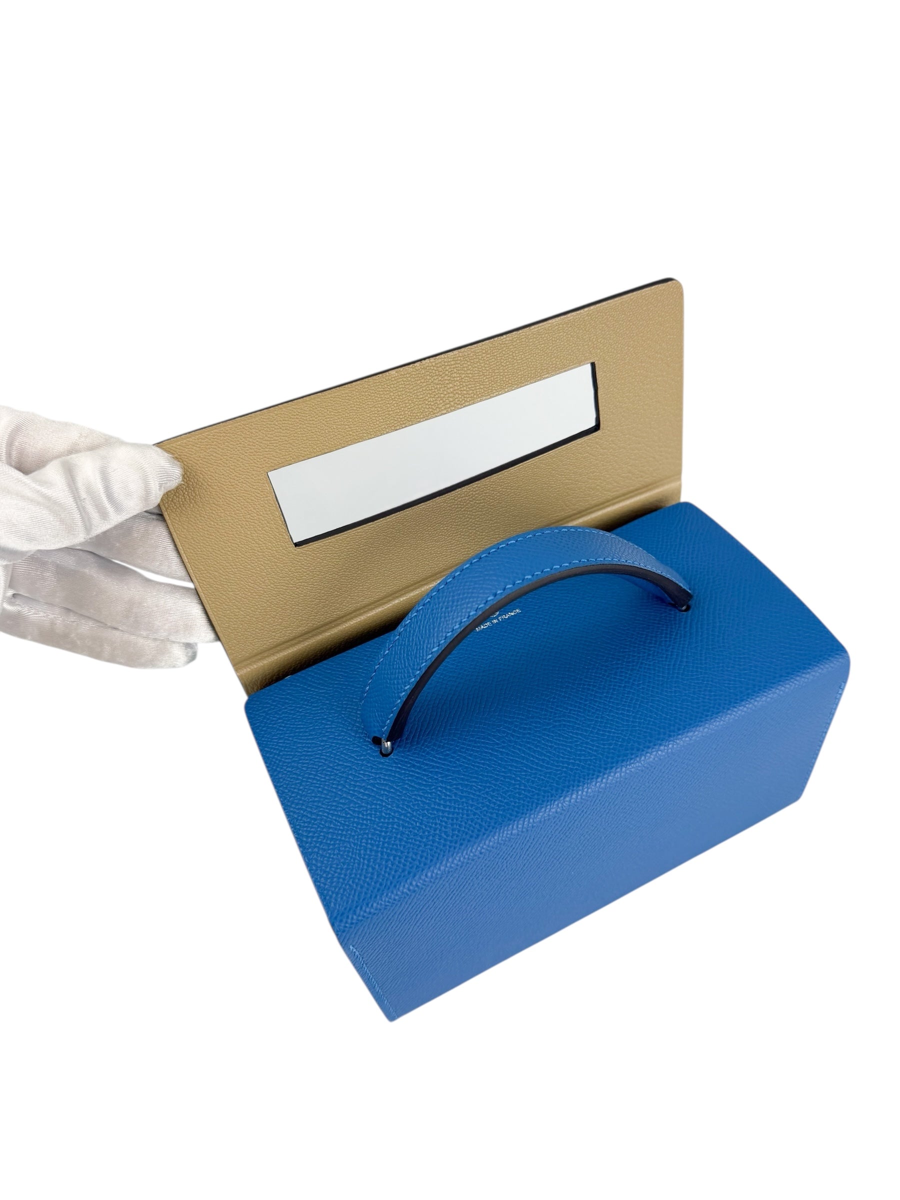 HERMES ブルー レザー ケース Hermes Petit H Blue Epsom & Croc Minaudiere 18 (NIB)