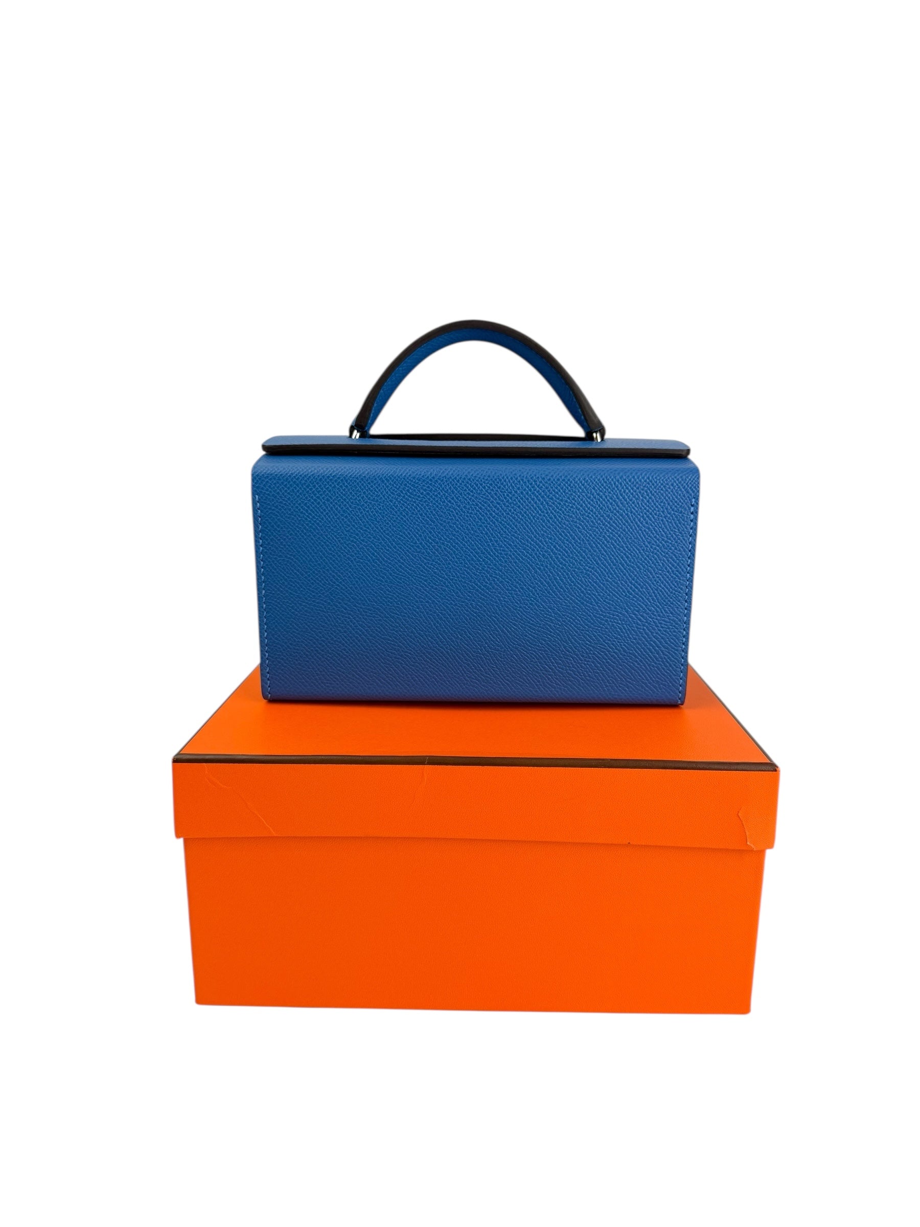 Hermes Petit H Blue Epsom & Croc Minaudiere 18 (NIB)