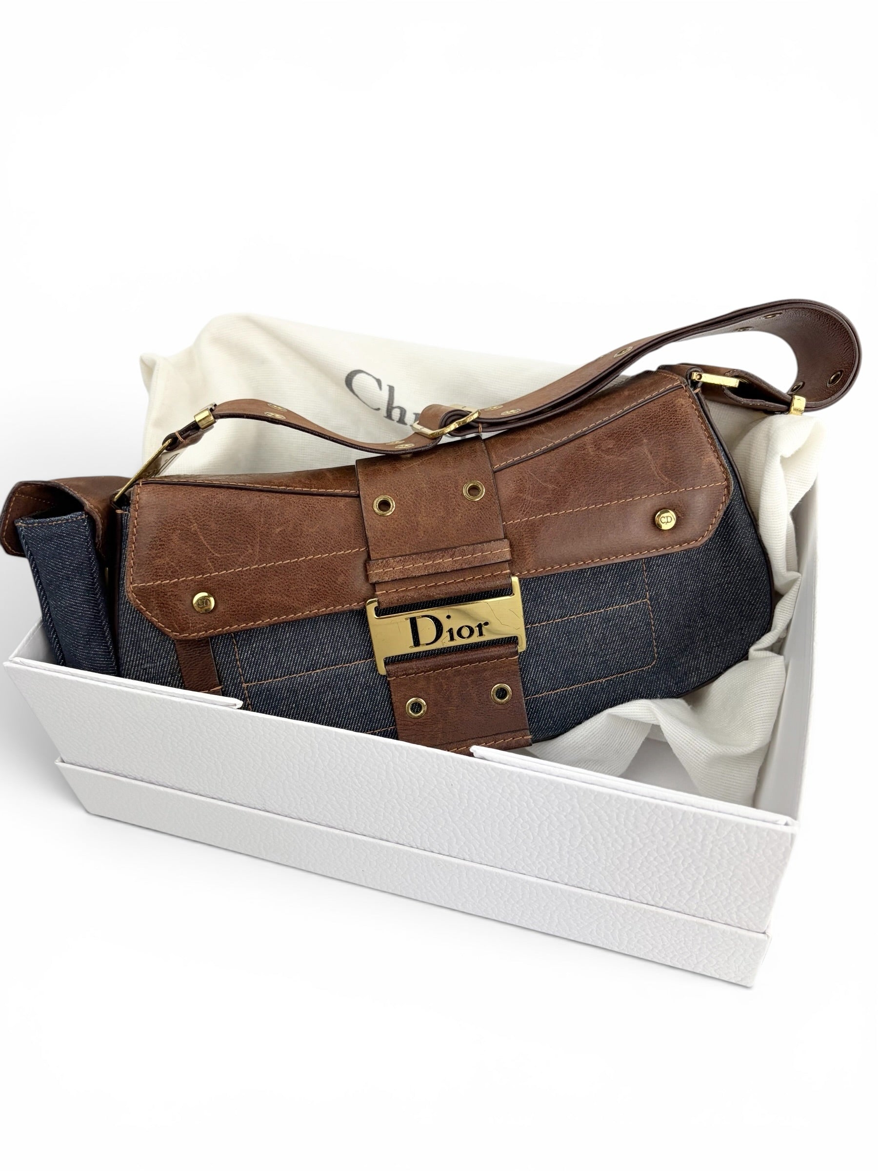 Christian Dior Vintage Denim Street Chic Columbus Shoulder Bag