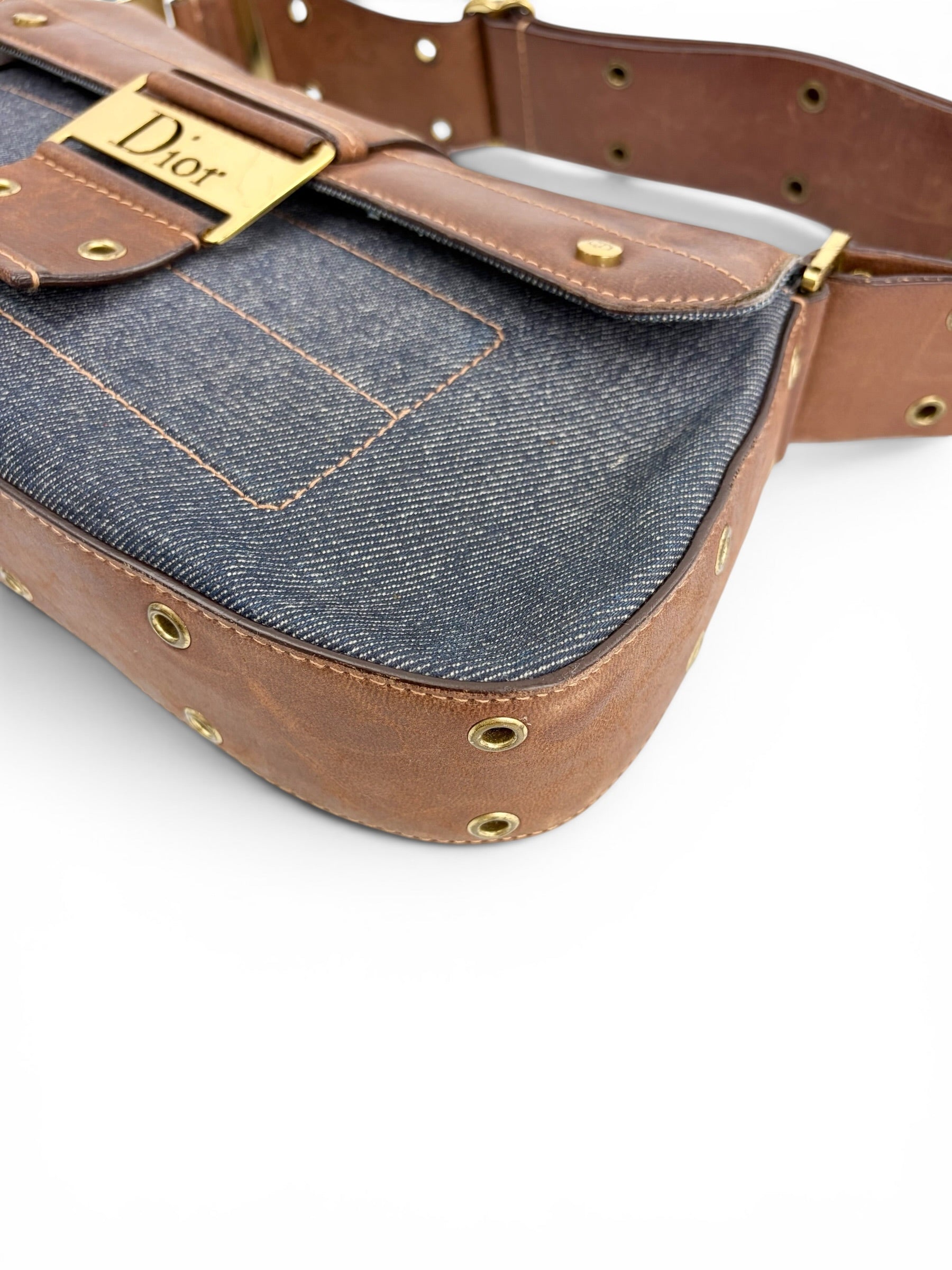 Christian Dior Vintage Denim Street Chic Columbus Shoulder Bag