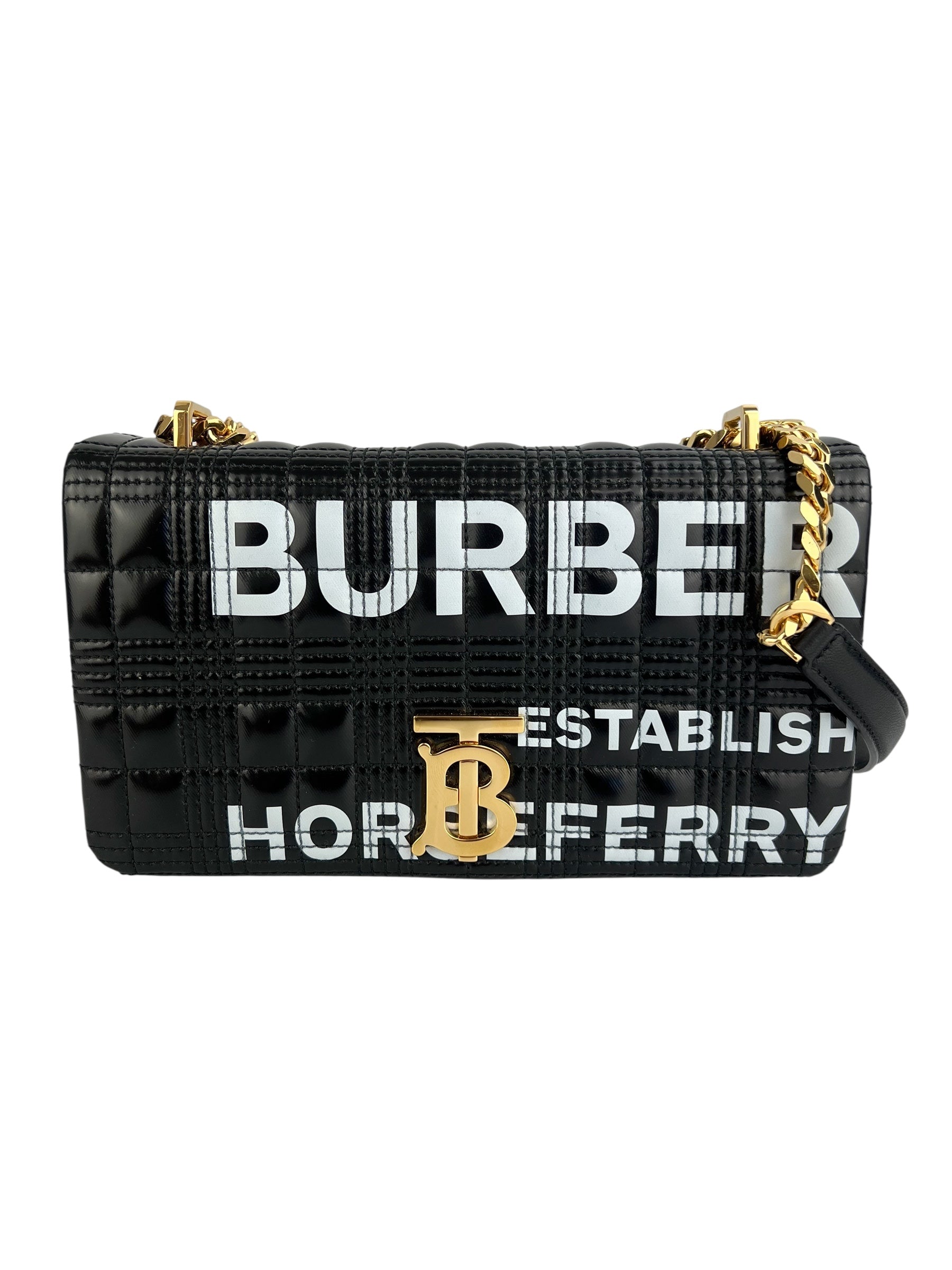 Burberry Black Patent Quilted Lola Horseferry W/ Duster