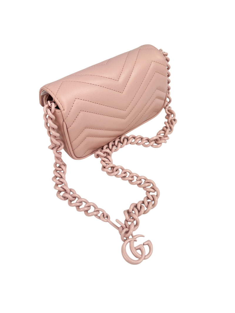 Gucci Pink Leather Marmont Chain Belt Bag
