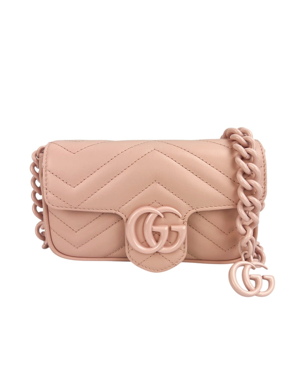 Gucci Pink Leather Marmont Chain Belt Bag