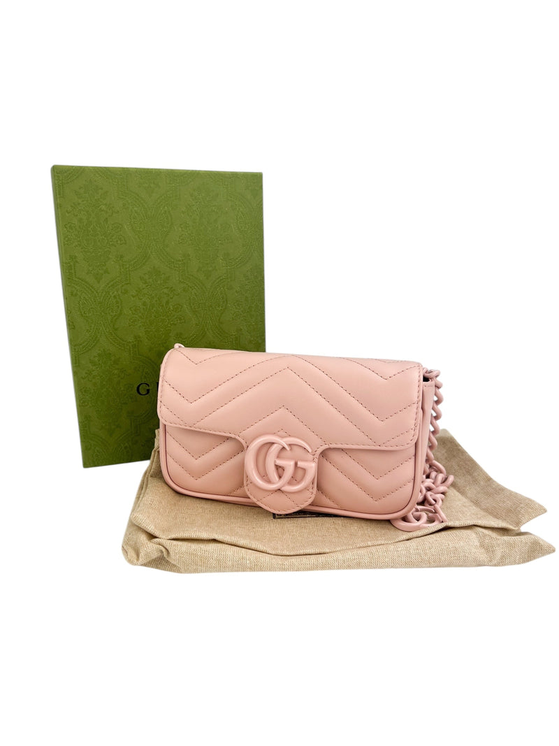 Gucci Pink Leather Marmont Chain Belt Bag