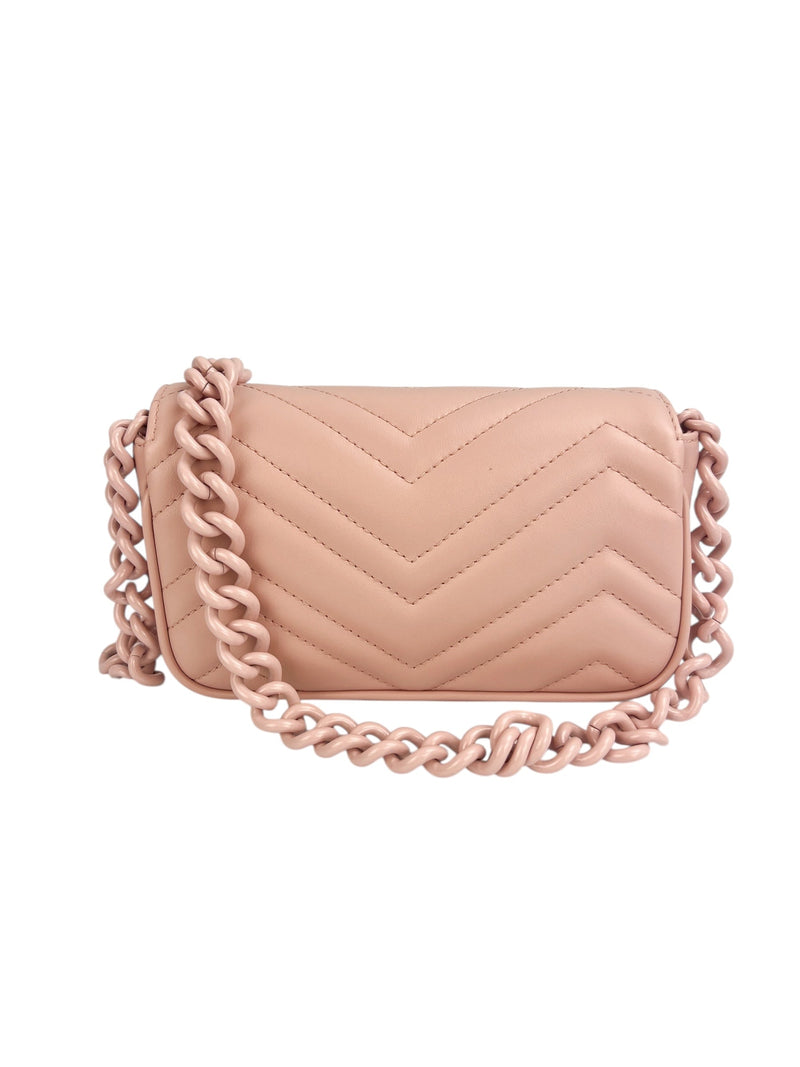 Gucci Pink Leather Marmont Chain Belt Bag