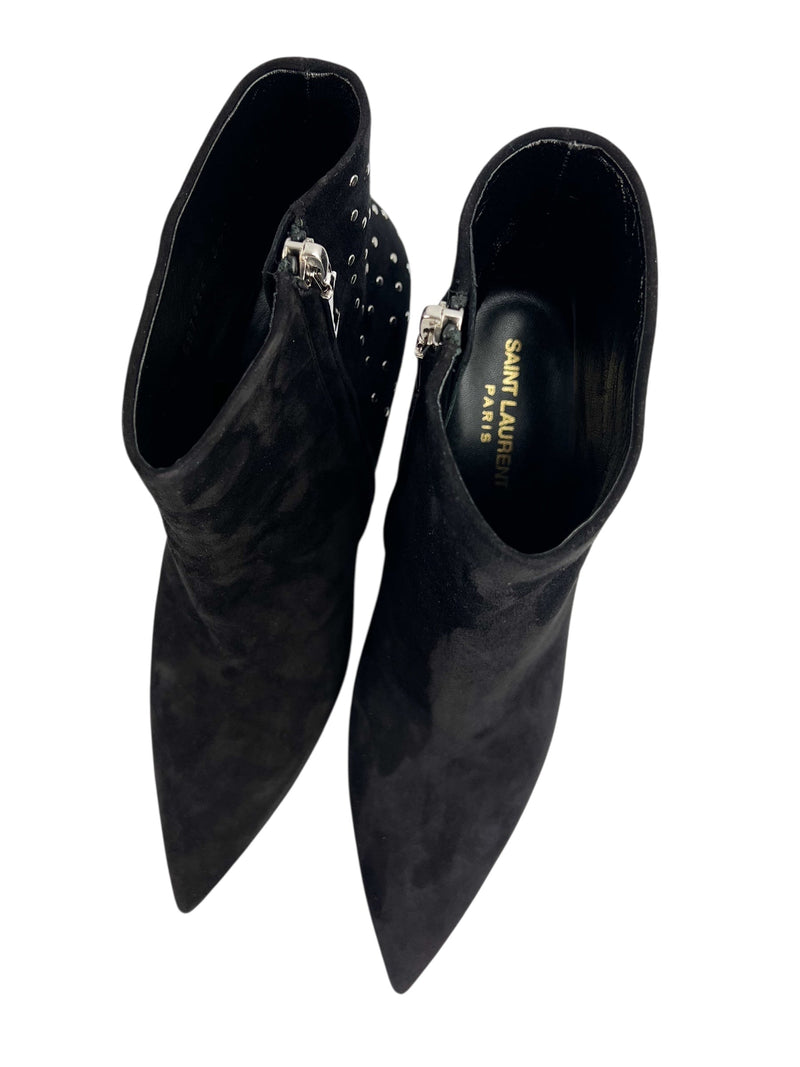 Saint Laurent Black Suede Studded Boots Size 39