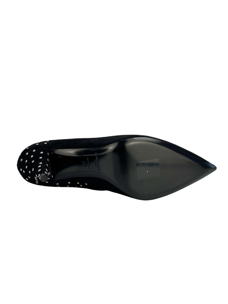 Saint Laurent Black Suede Studded Boots Size 39