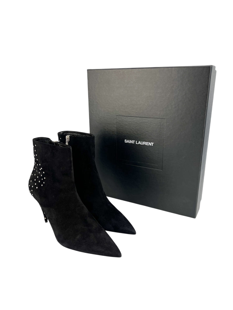 Saint Laurent Black Suede Studded Boots Size 39