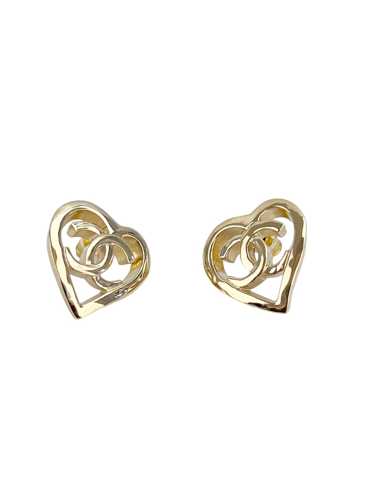 Chanel CC Heart Gold Tone Earrings (FULL SET)