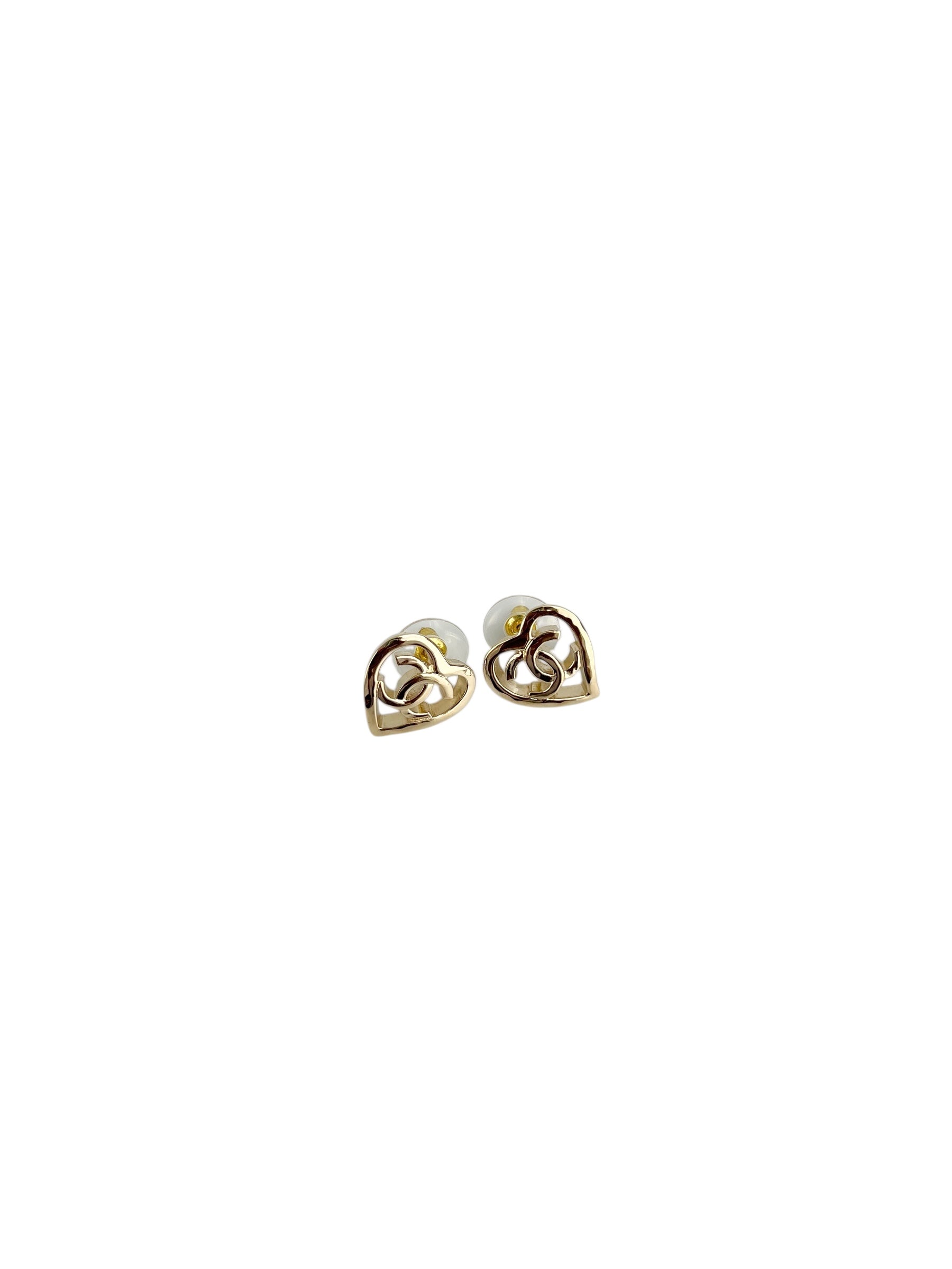 Chanel CC Heart Gold Tone Earrings (FULL SET)