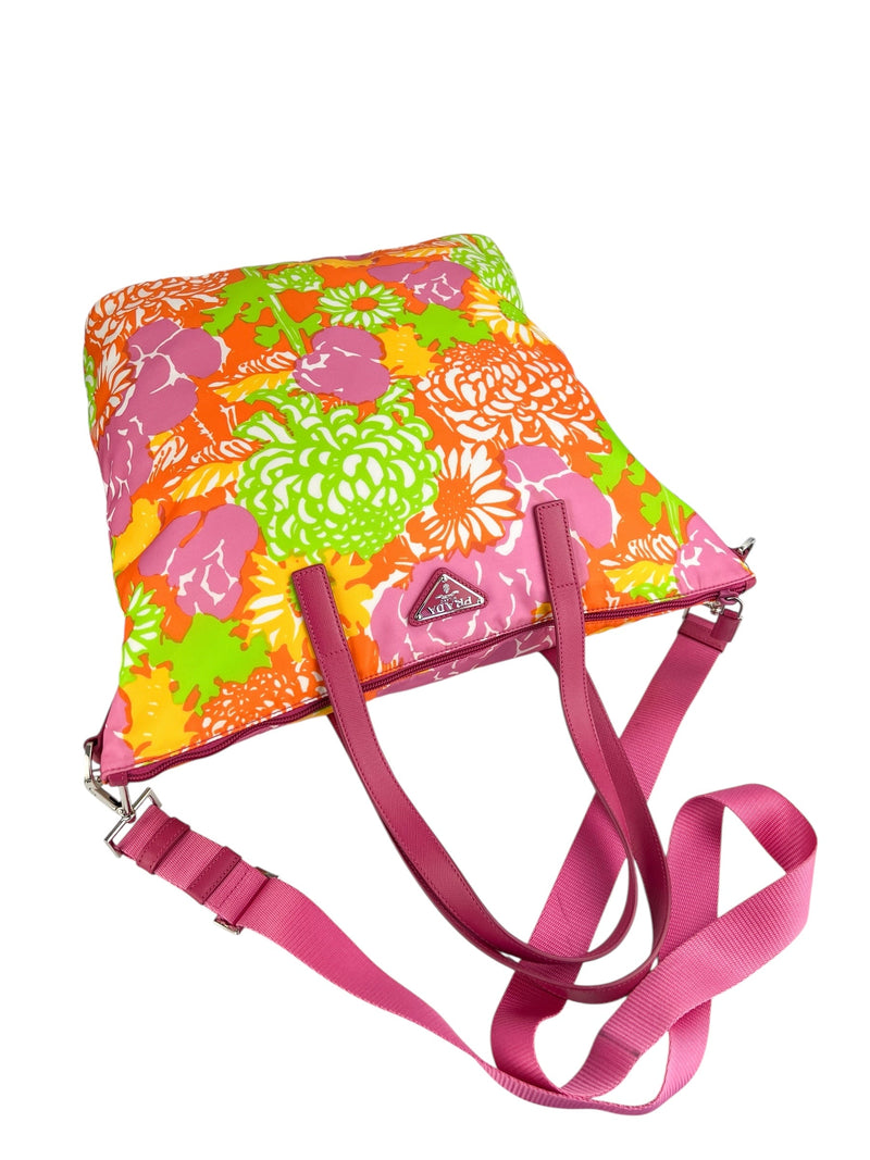 Prada Tessuto Floral Print Nylon Convertible Tote
