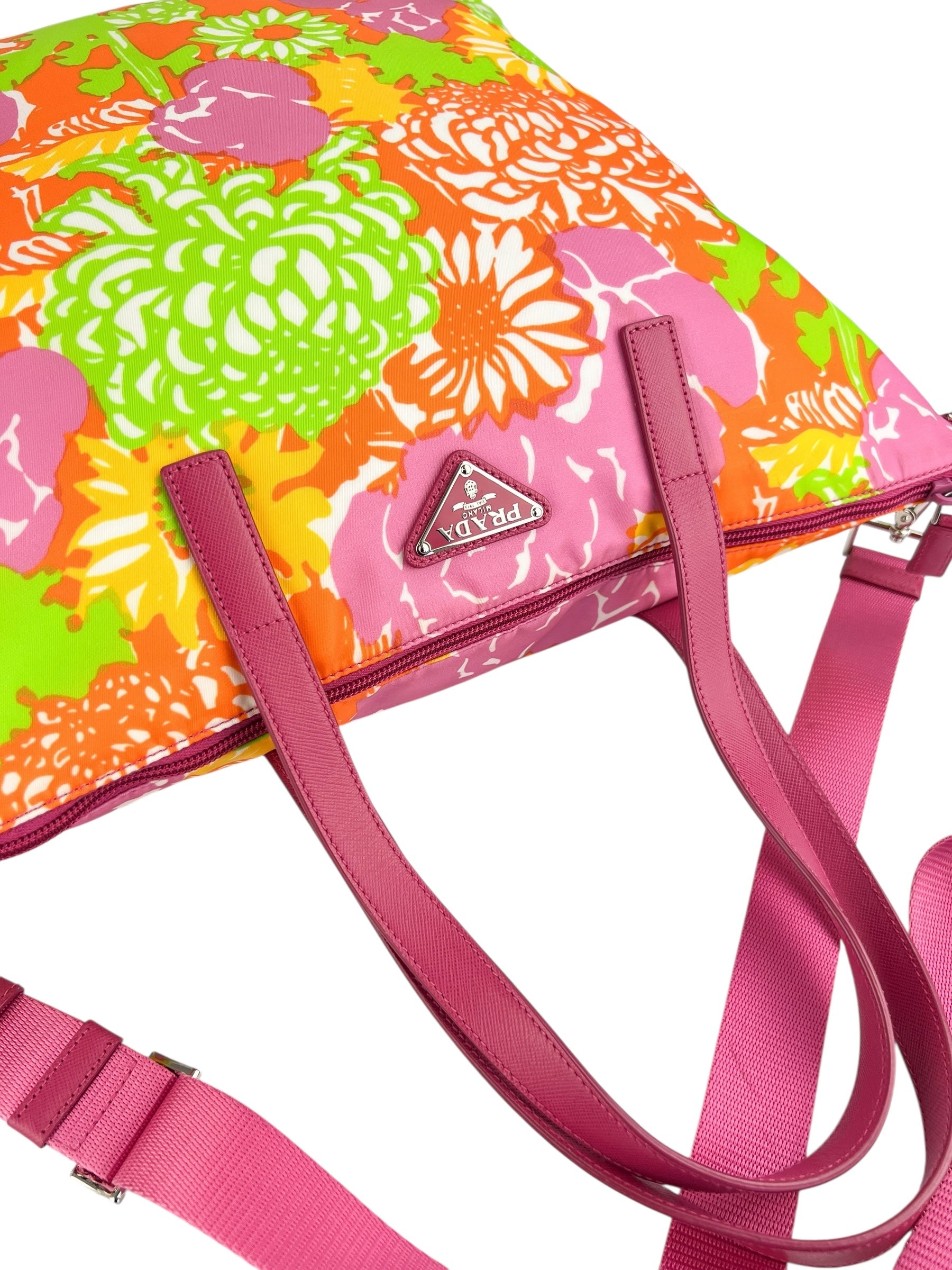 Prada Tessuto Floral Print Nylon Convertible Tote