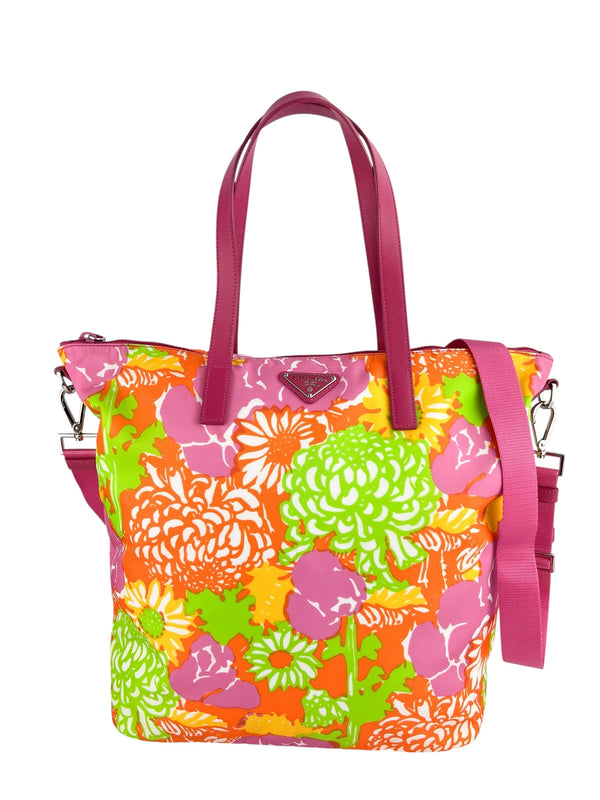 Prada Tessuto Floral Print Nylon Convertible Tote
