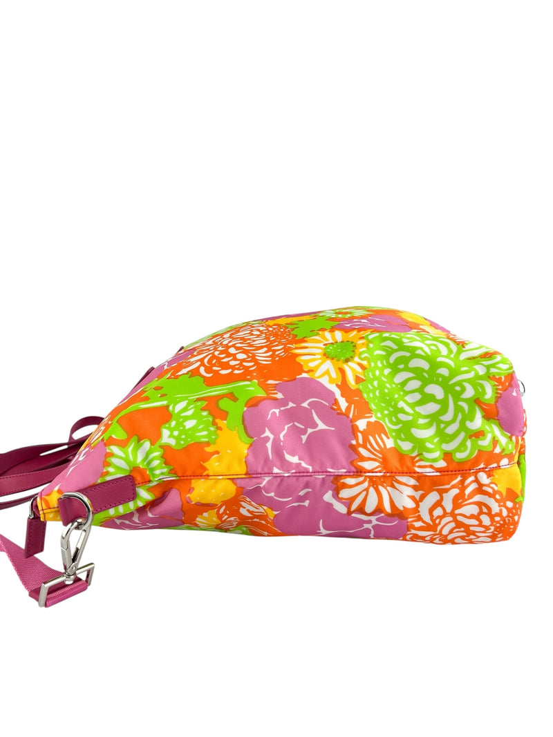Prada Tessuto Floral Print Nylon Convertible Tote