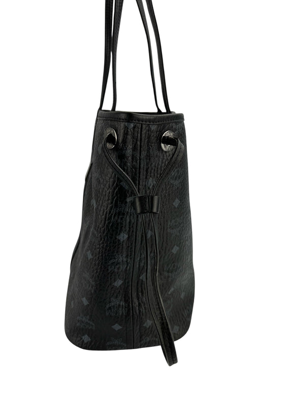 MCM Black Leather Logo Tote