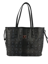 MCM Black Leather Logo Tote