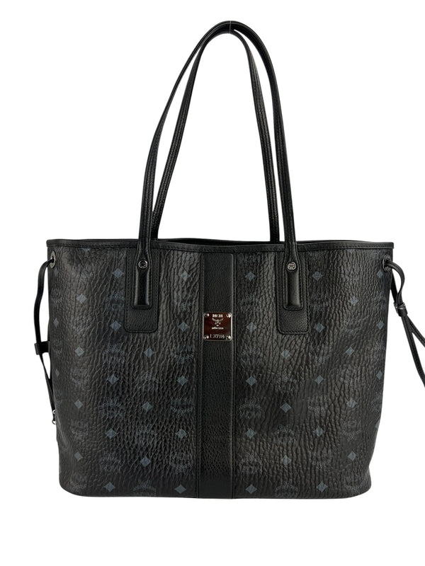 MCM Black Leather Logo Tote