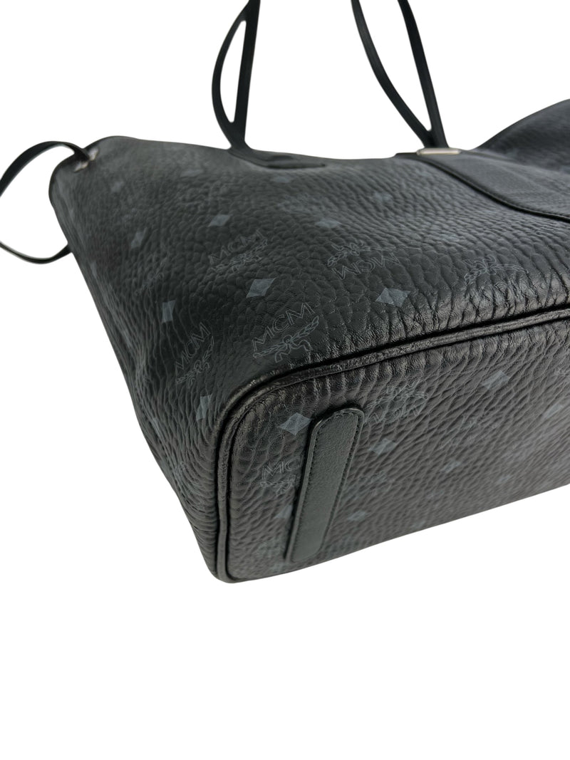 MCM Black Leather Logo Tote