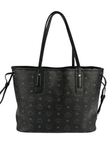 MCM Black Leather Logo Tote