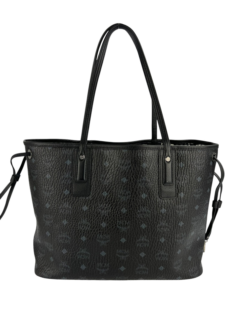 MCM Black Leather Logo Tote