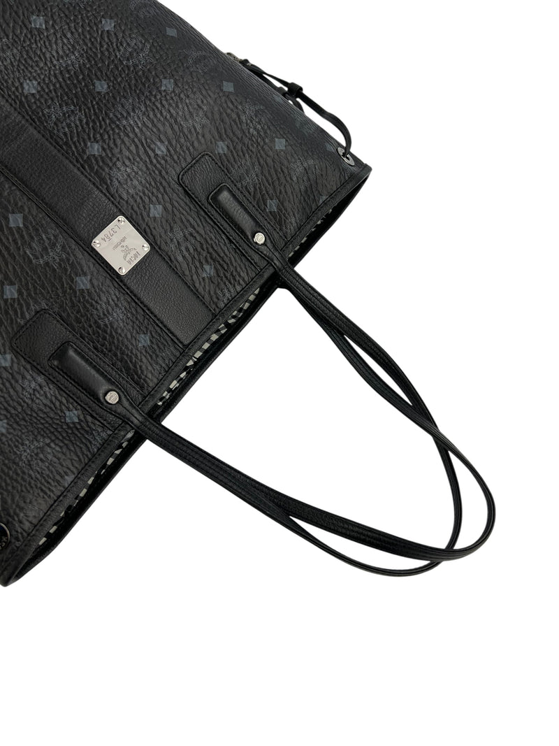 MCM Black Leather Logo Tote