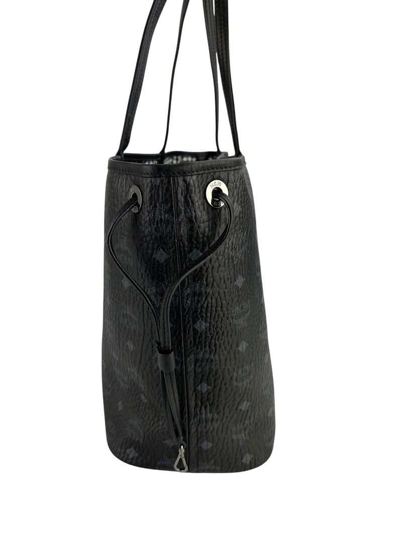 MCM Black Leather Logo Tote