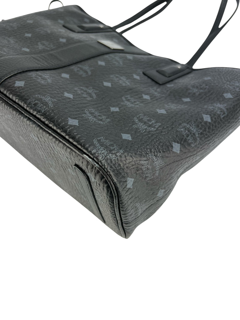 MCM Black Leather Logo Tote