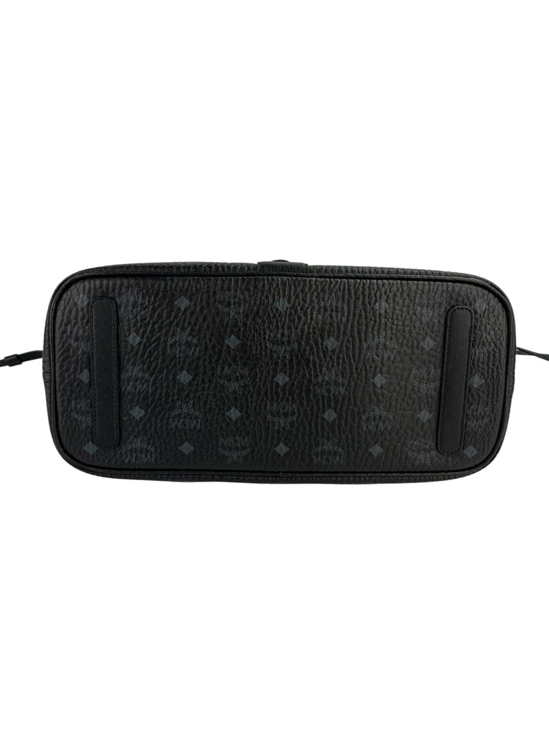 MCM Black Leather Logo Tote