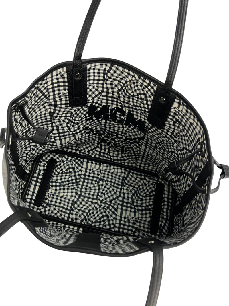 MCM Black Leather Logo Tote