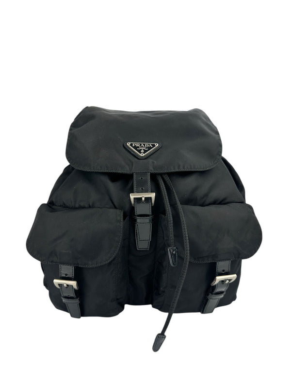 Prada Black Nylon Double Front Pocket Backpack
