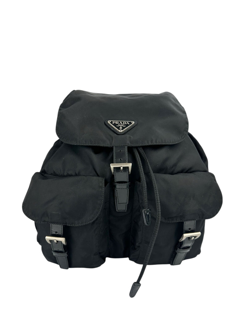 Prada Black Nylon Double Front Pocket Backpack MM