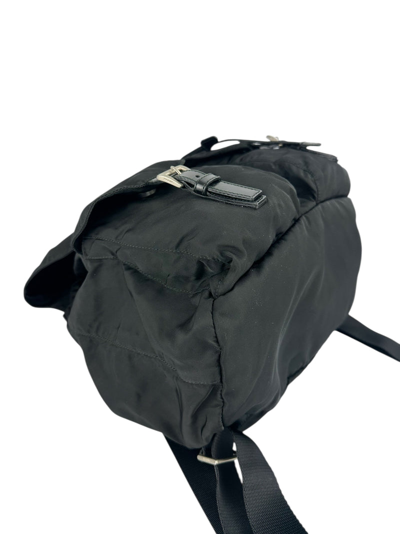 Prada Black Nylon Double Front Pocket Backpack