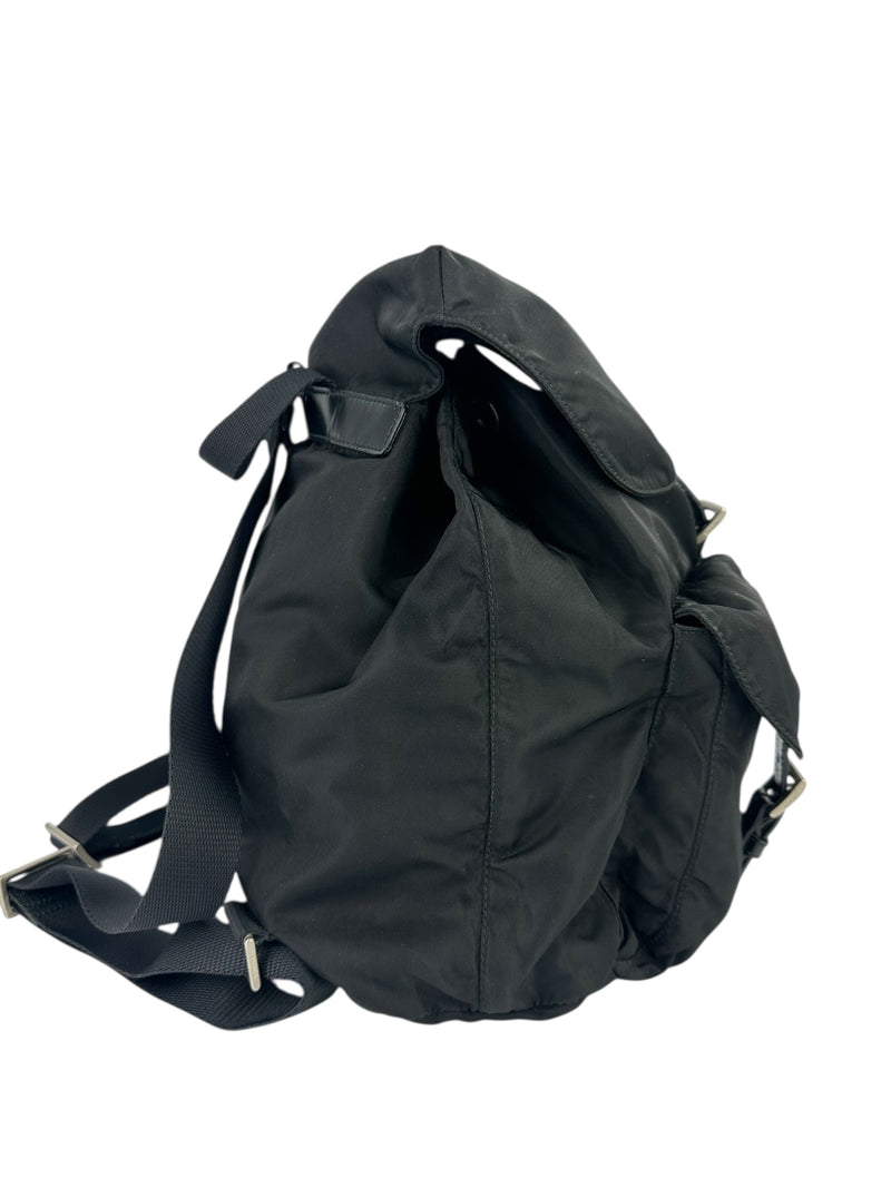 Prada Black Nylon Double Front Pocket Backpack MM