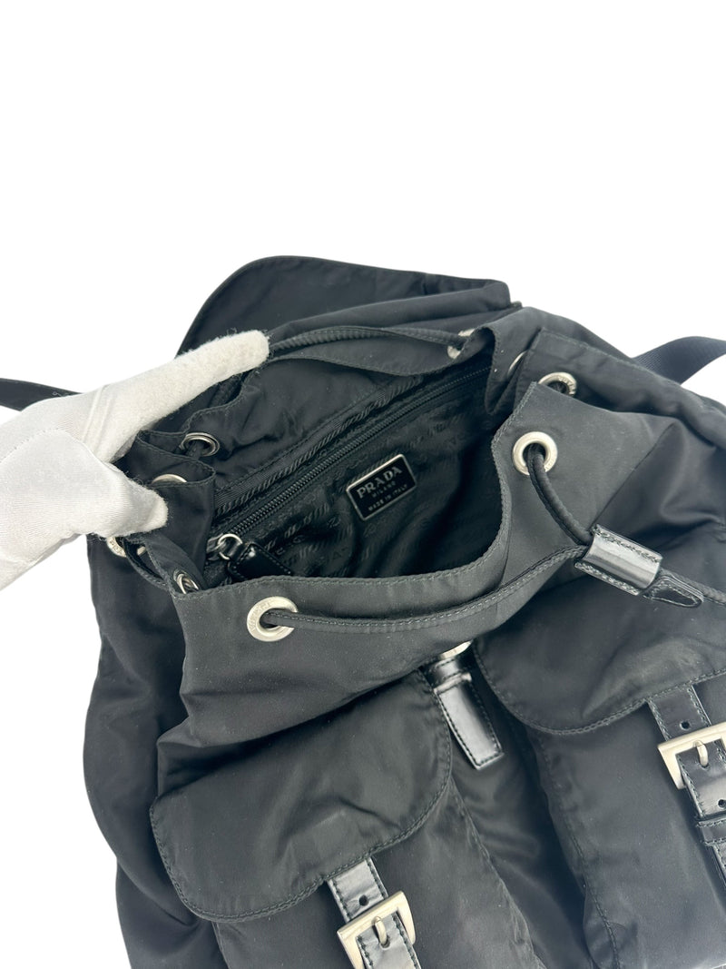 Prada Black Nylon Double Front Pocket Backpack MM