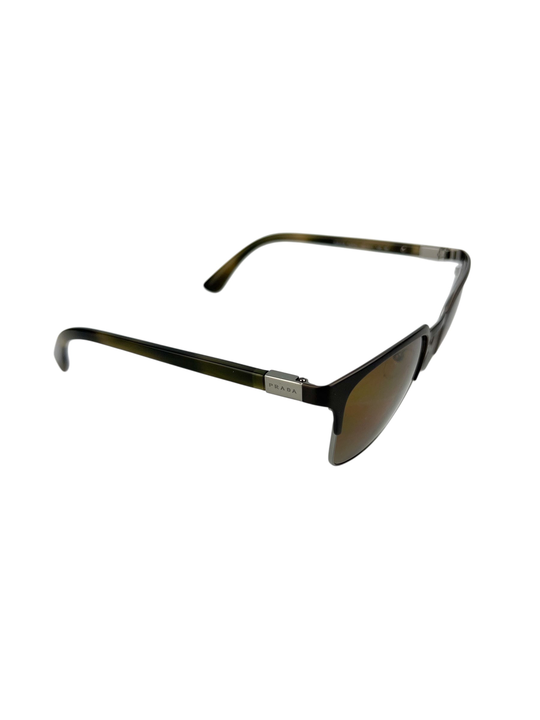 Prada Polarized Brown Metal Wayfarer Sunglasses