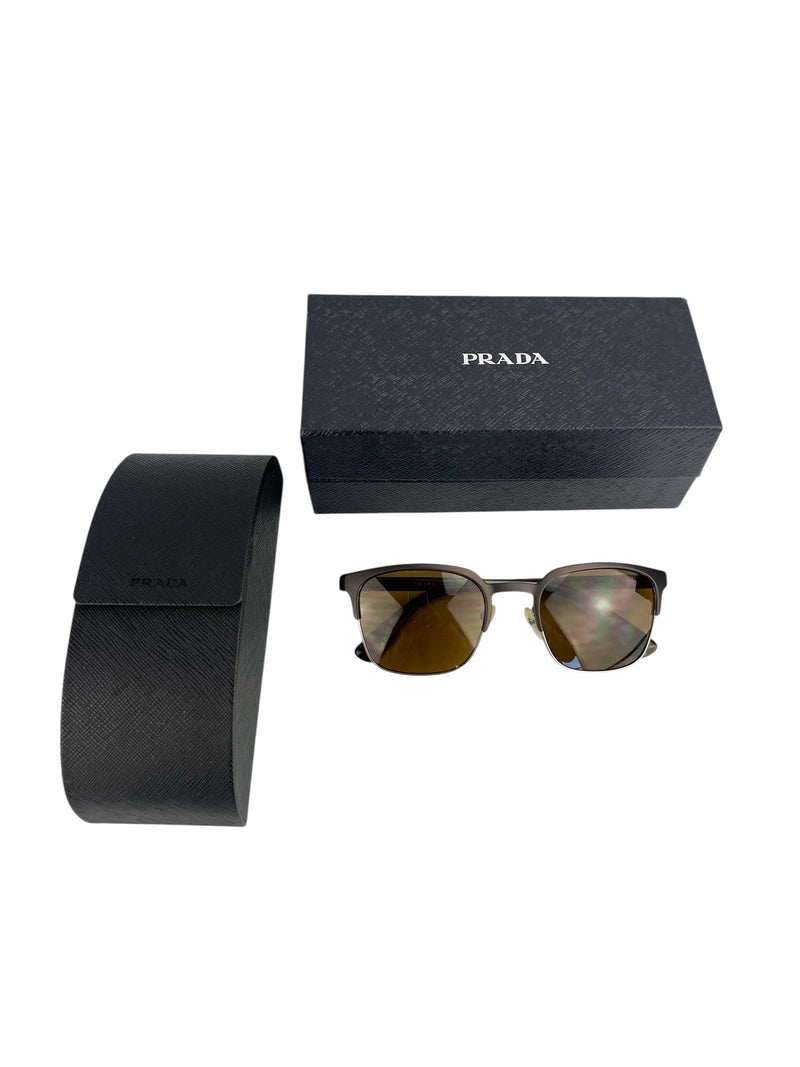 Prada Polarized Brown Metal Wayfarer Sunglasses