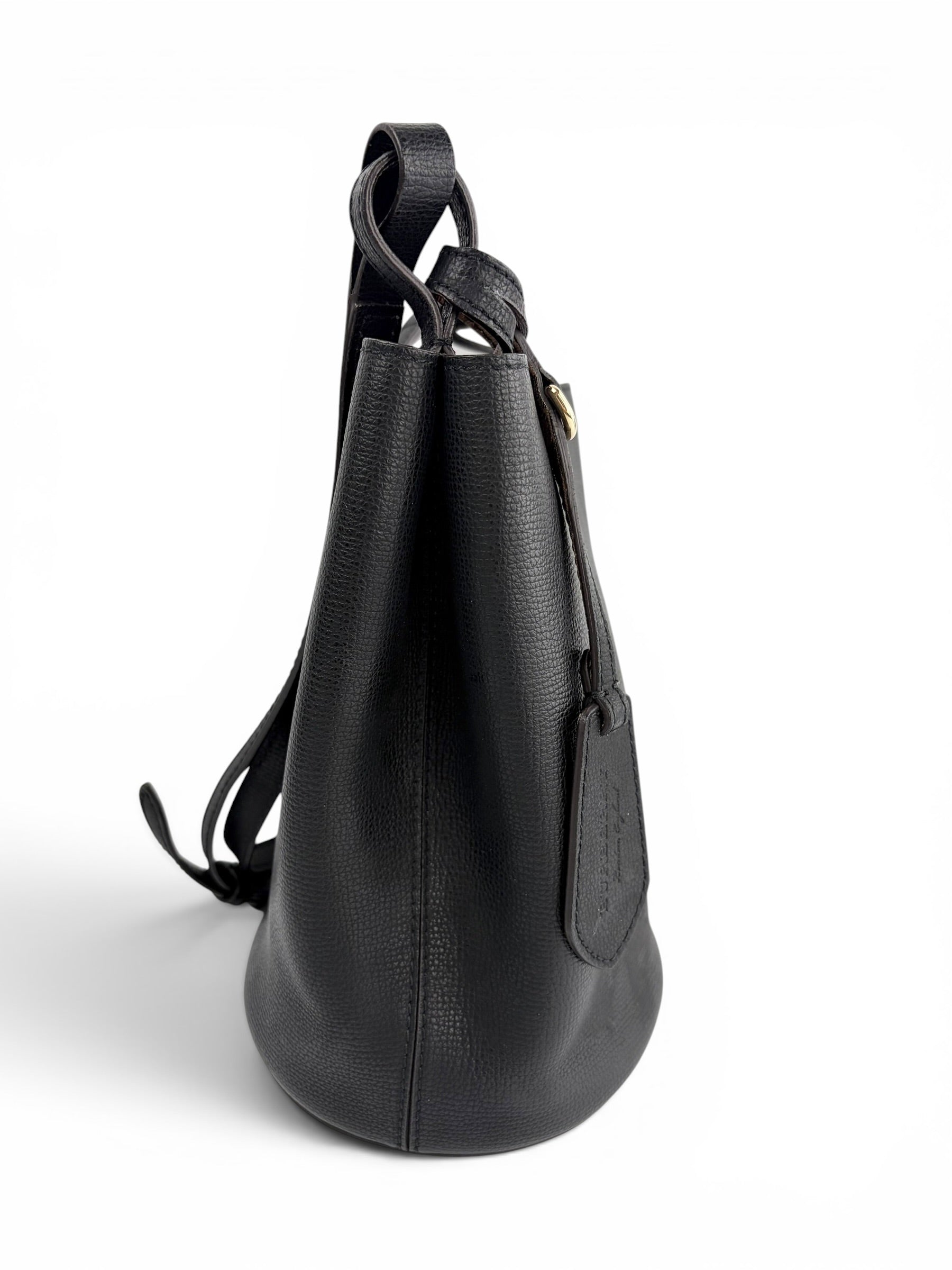Burberry Black Leather Lorne Small Bucket Bag