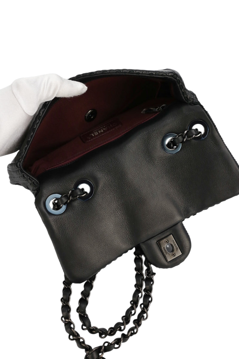 Chanel Black Lambskin Perforated Single Flap