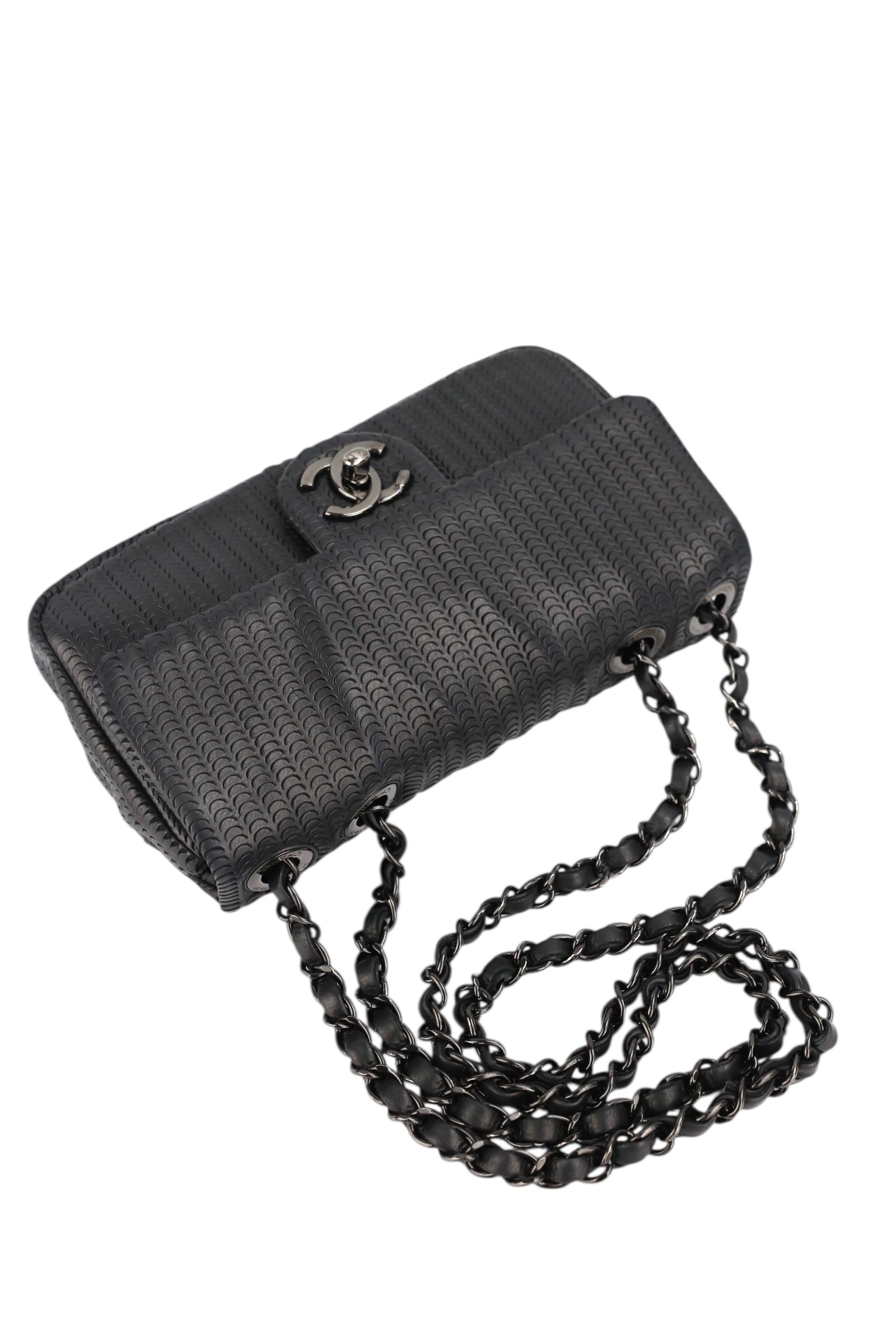 Chanel Black Lambskin Perforated Single Flap
