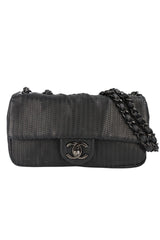Chanel Black Lambskin Perforated Single Flap