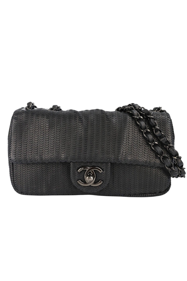 Chanel Black Lambskin Perforated Single Flap