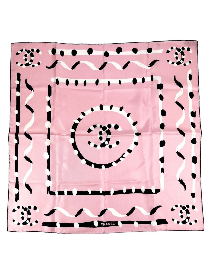 Chanel Pink & Black Print Silk Scarf